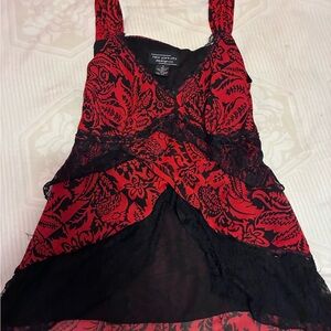 Red and Black Lace Trim Floral Tank New York City Design Co.